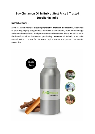 Buy Cinnamon Oil in Bulk at Best Price | Trusted Supplier in India