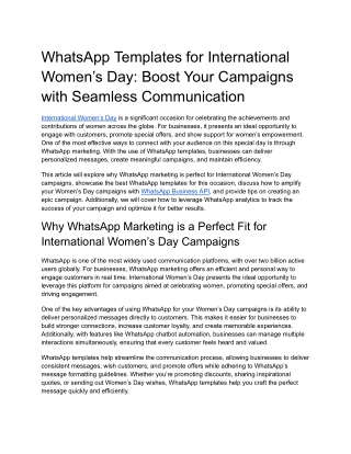 WhatsApp Templates for International Women’s Day_ Boost Your Campaigns with Seamless Communication