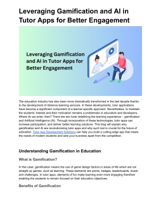 Leveraging Gamification and AI in Tutor Apps for Better Engagement