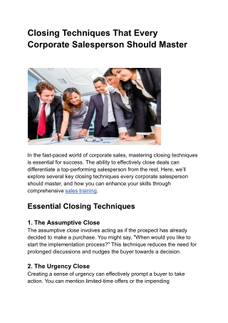 Closing Techniques That Every Corporate Salesperson Should Master