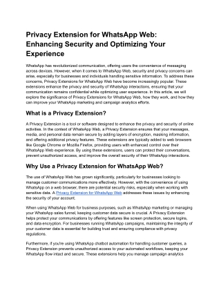 Privacy Extension for WhatsApp Web_ Enhancing Security and Optimizing Your Experience