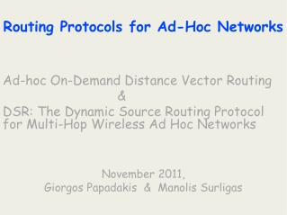Routing Protocols for Ad-Hoc Networks