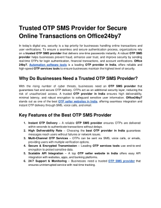 Trusted OTP SMS Provider for Secure Online Transactions on Office24by7.docx Google Docs