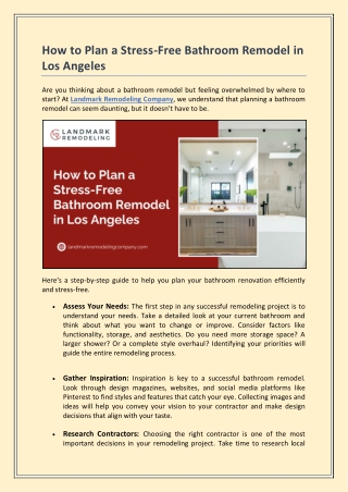 How to Plan a Stress-Free Bathroom Remodel in Los Angeles