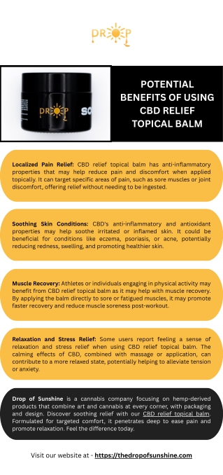 Potential Benefits of Using CBD Relief Topical Balm