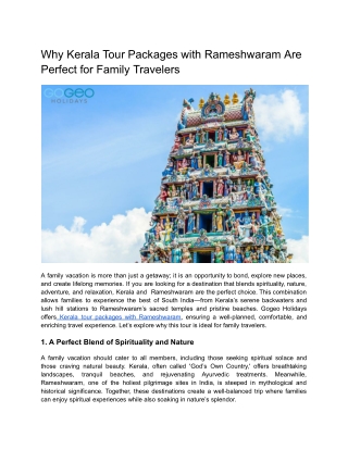 Why Kerala Tour Packages with Rameshwaram Are Perfect for Family Travelers