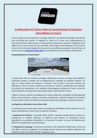 La Rénovation de Toiture Plate Un Investissement Crucial pour Votre Maison en France