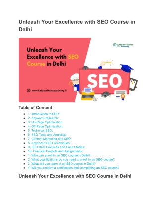 Master SEO with the Best SEO Course in Delhi