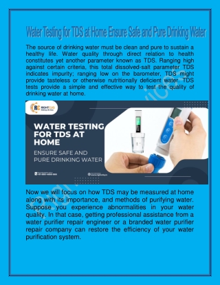 Water Testing for TDS at Home Ensure Safe and Pure Drinking Water