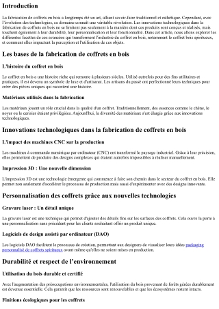 Innovations technologiques dans la fabrication de coffrets en bois