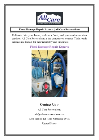 Flood Damage Repair Experts  All Care Restorations