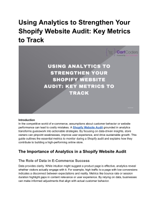 Using Analytics to Strengthen Your Shopify Website Audit_ Key Metrics to Track
