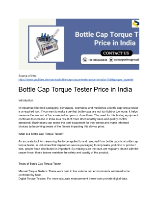 Bottle Cap Torque Tester Price in India