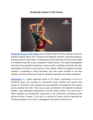 Kuchipudi classes in OU Colony | Nrityangana