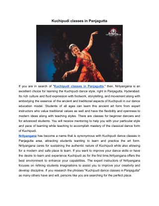 Kuchipudi classes in Panjagutta | Nrityangana