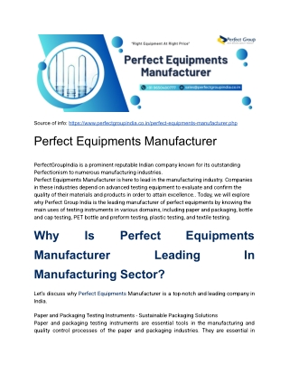 Perfect Equipments Manufacturer