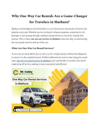 Book One Way Car Rental Services in Mathura - Mr. Cabby