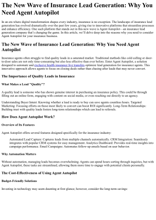 The New Wave of Insurance Lead Generation Why You Need Agent Autopilot