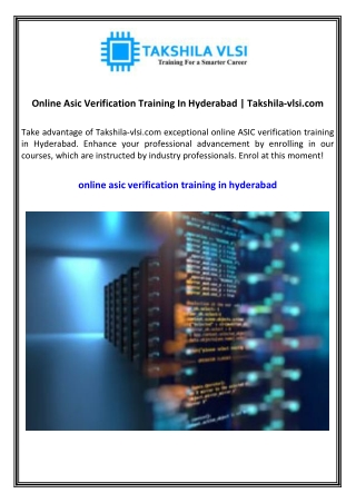 Online Asic Verification Training In Hyderabad  Takshila-vlsi.com