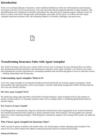 Transforming Insurance Sales with Agent Autopilot