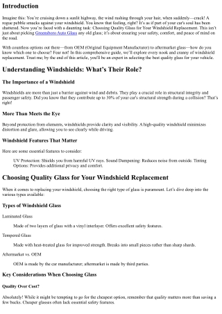Choosing Quality Glass for Your Windshield Replacement
