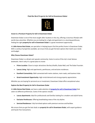 Find the Best Property for Sell in Downtown Dubai