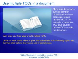 Use multiple TOCs in a document