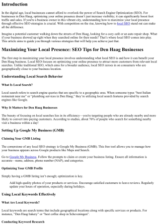 Maximizing Your Local Presence: SEO Tips for Den Haag Businesses
