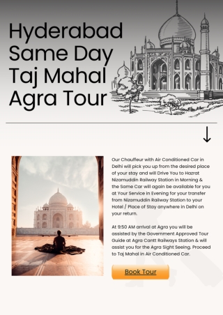 Hyderabad Same Day Taj Mahal Agra Tour