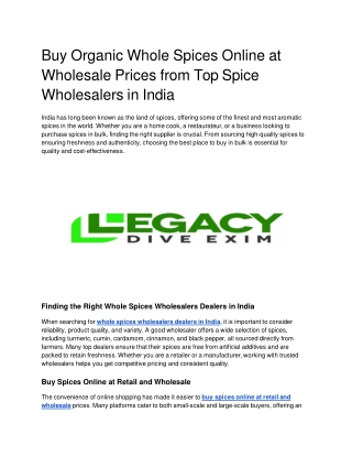 Buy Organic Whole Spices Online at Wholesale Prices from Top Spice Wholesalers in India
