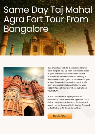Same Day Taj Mahal Agra Fort Tour From Bangalore