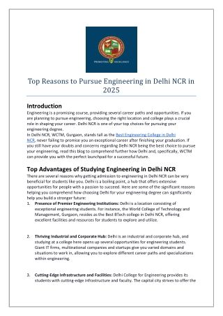 Top Reasons to Pursue Engineering in Delhi NCR in 2025