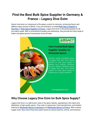 Find the Best Bulk Spice Supplier in USA – Legacy Dive Exim