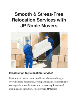 Relocation Services - JP Noble Movers