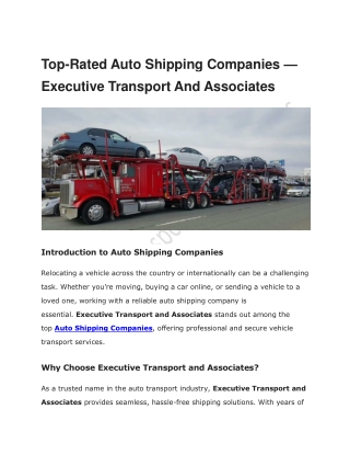 Auto Shipping Companies – Executive Transport and Associates