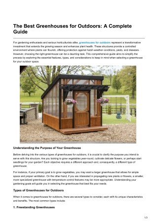 The Best Greenhouses for Outdoors A Complete Guide