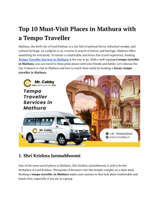Hire Tempo Traveller Services in Mathura -Mr. Cabby