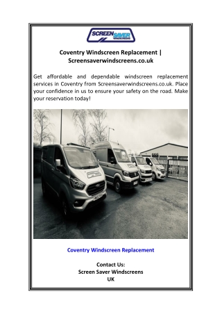 Coventry Windscreen Replacement  Screensaverwindscreens.co.uk