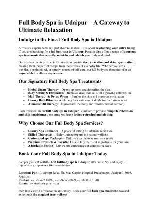 Full Body Spa in Udaipur