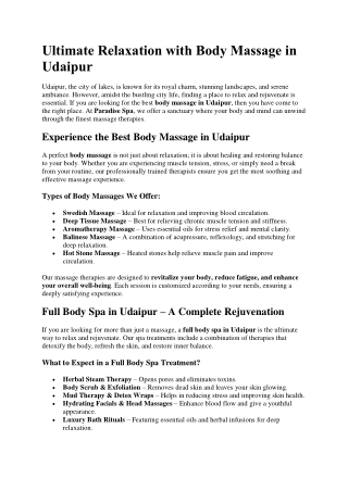 Ultimate Relaxation with Body Massage in Udaipur