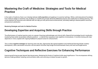 Mastering the Craft of Medicine: Strategies and Tools for Medical Practice