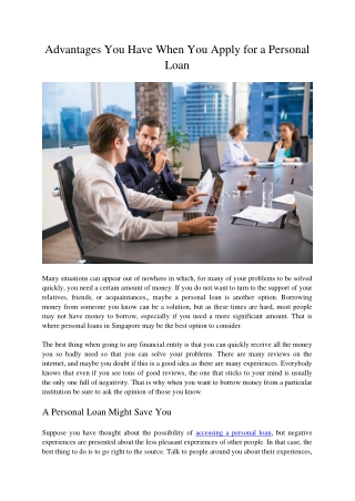 Advantages You Have When You Apply for a Personal Loan