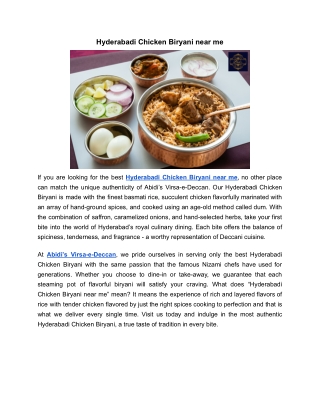 Hyderabadi Chicken Biryani near me | Abidi's Virsa-e Deccan