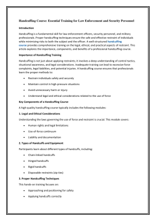 Handcuffing Course: Essential Training for Law Enforcement and Security Personne