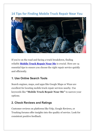 14 Tips for Finding Mobile Truck Repair Near You