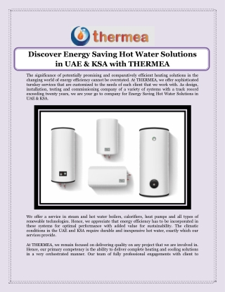 Discover Energy Saving Hot Water Solutions in UAE & KSA with THERMEA