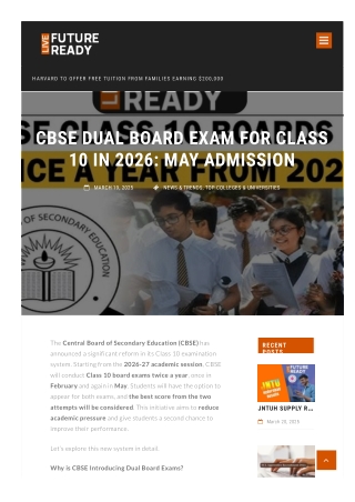CBSE Dual Board Exam for Class 10 in 2026 May Admission
