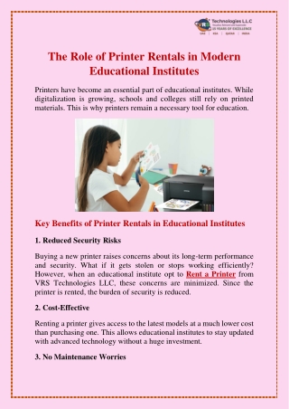 The Role of Printer Rentals in Modern Educational Institutes