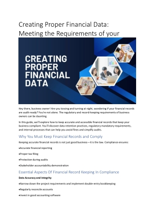 Creating Proper Financial Data: Meeting the Requirements of your Business