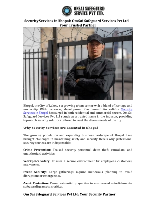 Security Services in Bhopal Om Sai Safeguard Services Pvt Ltd – Your Trusted Partner